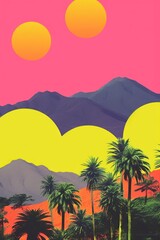 Wall Mural - minimal retro collage of nature art outdoors summer.
