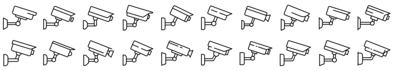 Wall Mural - security camera icon. editable stroke. set of black linear security camera icons. surveillance symbo