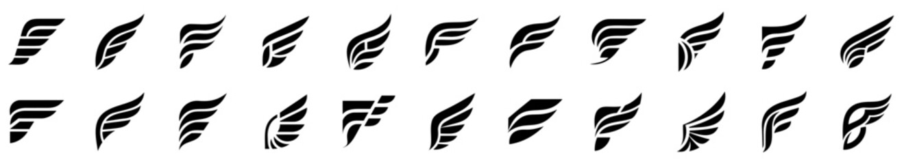 Wall Mural - wings icon. set of black wings icons. wings symbol. vector illustration