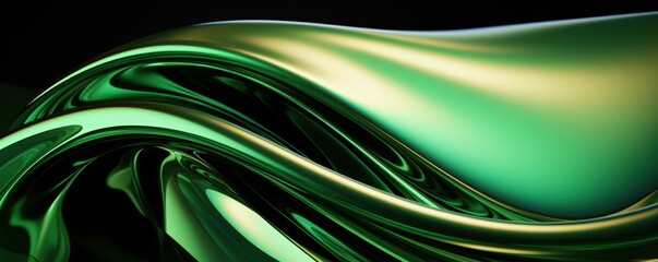 Poster - Abstract Fluid Design with Smooth Green Waves in a 3D Render, Ideal for Backgrounds, Textures, and Artistic Projects, green gradient glass background with smooth transitions of color