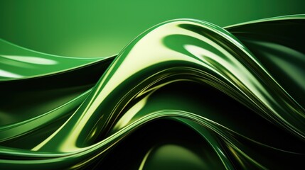 Poster - Abstract Green 3D Render of Flowing and Shiny Organic Shapes Creating a Dynamic and Smooth Visual Experience in a Glossy Finish, green gradient glass background with smooth transitions of color