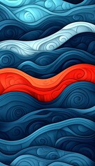 Poster - Abstract Flowing Waves, Vibrant Blue, Cyan and Red Layered Translucency, Dynamic Composition
