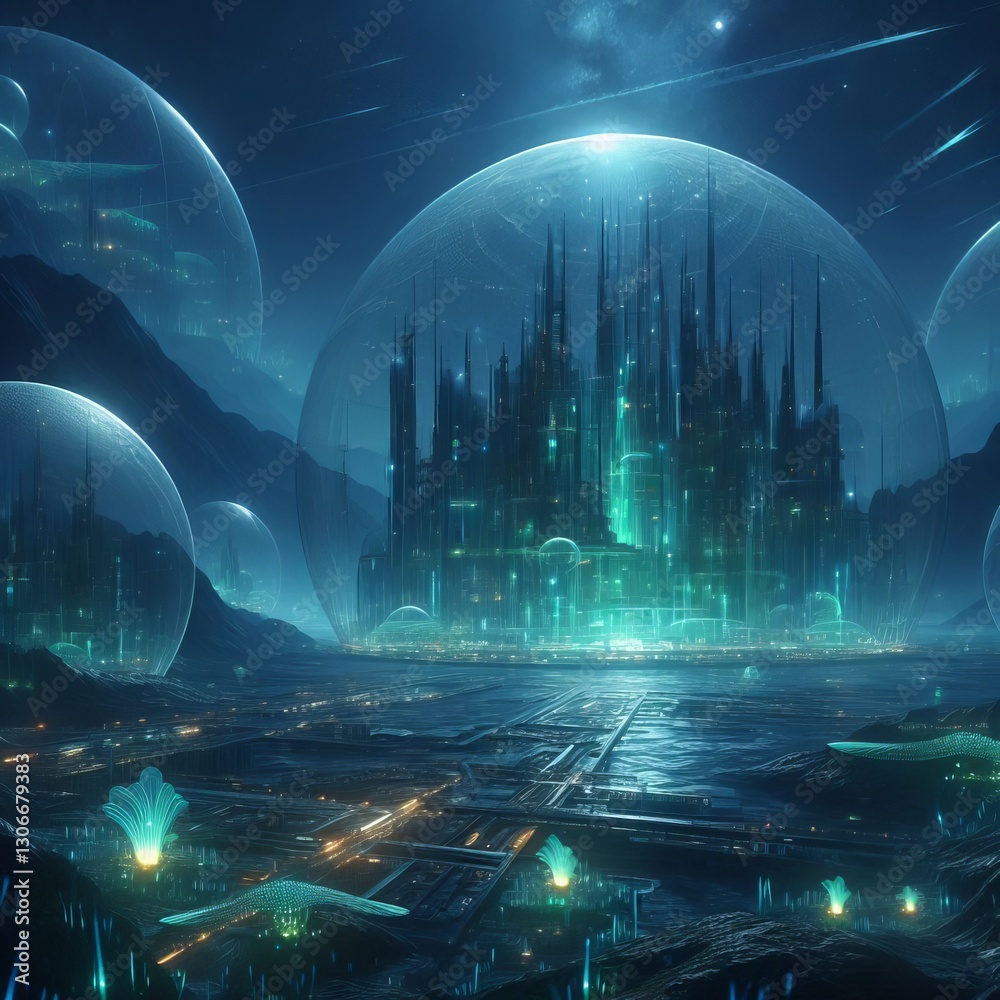 Underwater City of the Future: Sci-Fi Deep Sea Landscape Stock ...