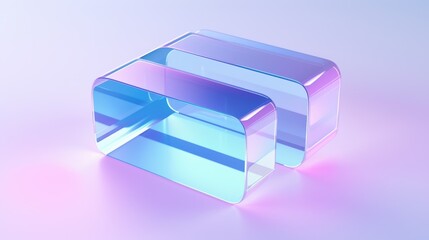 Poster - Soft Blue Isometric 3D Icon Design Featuring Smooth, Transparent Curves and Minimalistic Aesthetic for Modern Digital Applications Transparent glass with gradient colors