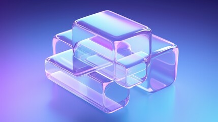 Poster - Soft Blue Isometric 3D Icon of Transparent Blocks in Modern Design with Artistic Gradient Background Transparent glass with gradient colors