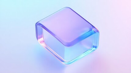 Poster - Soft Blue Isometric 3D Icon with Transparent Rounded Edges on a Gradient Background for Modern Design Projects Transparent glass with gradient colors