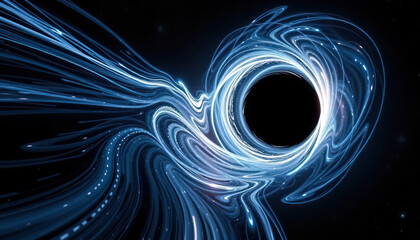 Poster - Stylized rendering of celestial black hole event horizon with accretion disk in deep outer space