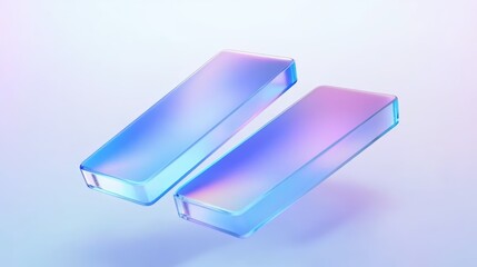 Poster - Stunning 3D Icon of Two Glass Strips with a Modern Design in Gradient Colors and Soft Light Effects for Contemporary Visual Projects Transparent glass with gradient colors