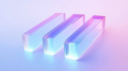 Poster - Three Slender Glass Strips in Gradient Colors Highlighting Minimalist Design, Reflections, and Modern Aesthetics for Creative Projects Transparent glass with gradient colors