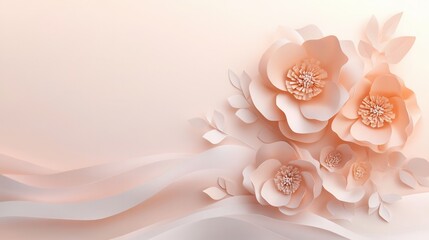 Aufkleber - Delicate paper art creates a sophisticated background with pastel flowers and soft layers of blush and peach hues Generative AI