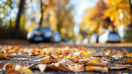 Wall Mural - the background is an autumn park, a blurred backdrop of yellow trees