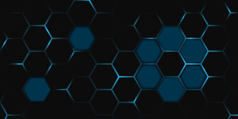 Abstract Hexagonal Network – Technology and Innovation Theme. Digital Blue Hex Grid – Sci-Fi and AI Concept. Hexagon. Illustration. Vector. 