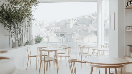 Poster - A white minimalist with a rooftop terrace, offering a stunning city view.