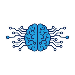 Poster - Digital Brain: Representing the fusion of human intellect and technological innovation, this illustration showcases a blue brain interconnected with circuit board pathways.