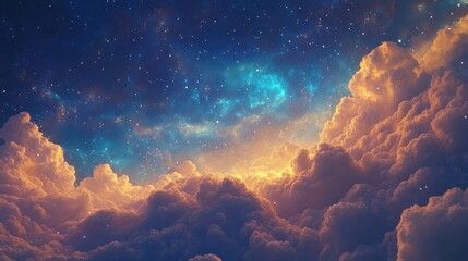 Wall Mural - beautiful fantasy night sky with stars and clouds formations nebula space.