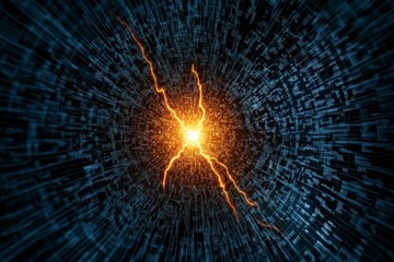 Fototapete - Abstract Representation of Energy Burst Emanating From Digital Data Background