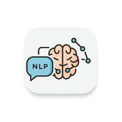 Poster - NLP Icon: An illustrative icon captures the essence of Natural Language Processing, featuring a stylized brain with connecting nodes and a speech bubble with 