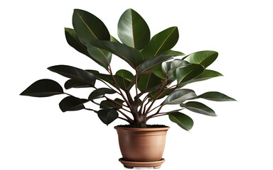 Poster - A potted ficus plant with large, glossy leaves, isolated on a empty plain background