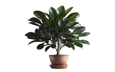Poster - A potted ficus plant with large, glossy leaves, isolated on a empty plain background