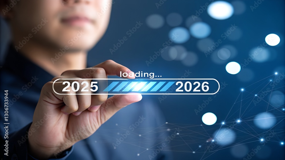 Progress and transition from 2025to 2026 concept. A person pointing to ...