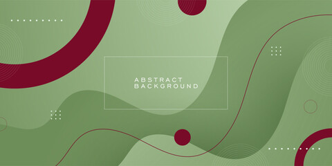Wall Mural - abstract green wave 3d background. simple green background with red line and circle shapes geometric