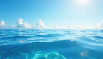 Wall Mural - peaceful blue waters with a few ripples and a sunny sky in the background, ripples, reflection