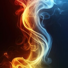 Poster - An abstract display of swirling smoke in vibrant orange and blue hues, creating a dynamic flow of color and motion. Copy space, commercial use