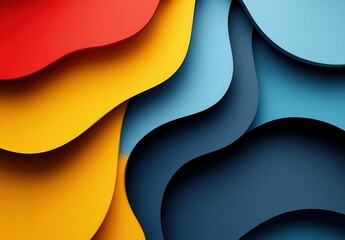 Poster - A vibrant abstract design featuring layered colors in shades of red, blue, and yellow, ideal for modern graphics and backgrounds. Copy space, commercial use