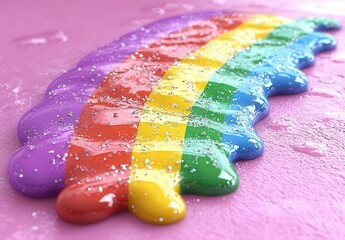 Poster - A vibrant rainbow of liquid paint spills across a smooth surface, creating a colorful and artistic scene. Copy space on clean background, commercial use