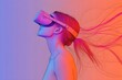 © Tanvir - 3D VR glasses in neon space, digital art illustration,  technology, futuristic, innovation, person, goggles, modern, adult, horizontal, one person, photography, virtual, virtual reality, adults only,