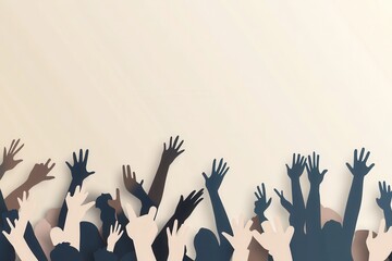 Aufkleber - Silhouettes of people united with hands raised in a minimalistic flat design, showcasing modern teamwork and collaboration Generative AI