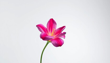 Wall Mural - A single vibrant bloom, petals unfurled, isolated against a pure white backdrop, pink, floral