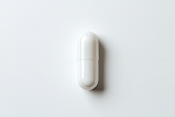 Poster - Single capsule placed on clean white surface with soft shadows exhibiting minimalism and hyper realistic details Generative AI