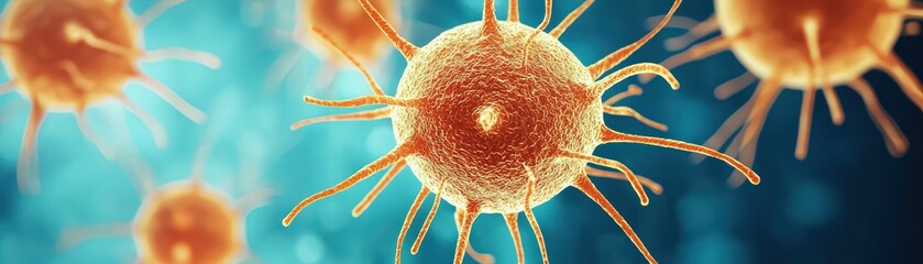 Poster - detailed 3d illustration of bacteriophages attacking bacteria in a microscopic environment
