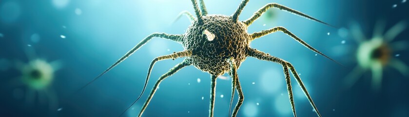 Poster - bacteriophage viruses attacking bacteria in a 3d rendered scientific illustration