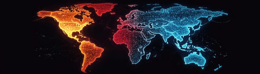 Poster - Global Economy Visualization with Digital Currency Representation Across Continents in Dark Background