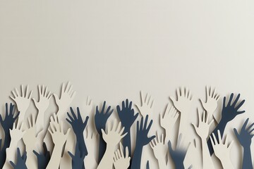 Aufkleber - Stylized silhouettes of diverse people raising hands in unison against a modern flat design background featuring soft gradients Generative AI