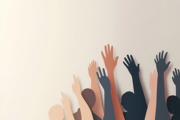 Leinwandbilder - Silhouettes of people united with raised hands in a modern paper art design showcasing harmony and collaboration Generative AI