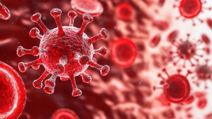 Poster - Detailed View of Red Blood Cells Interacting with Virus and Immune Response in Human Body