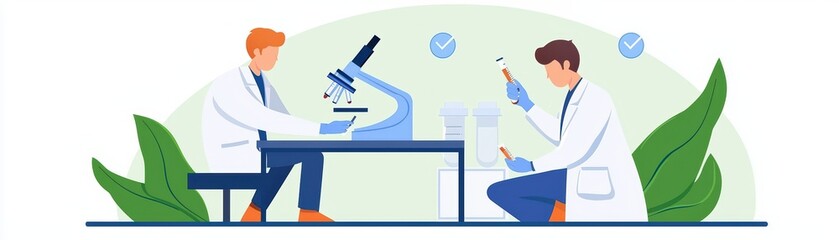 Poster - scientists performing research in a modern medical laboratory environment