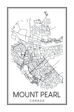 Printable downtown road map poster of the Canadian city of MOUNT PEARL on solid white background with city name