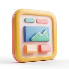 Aufkleber - 3D Chart Icon on a Rounded Square, Showing Data Visualization, Isolated on White, Modern Design for Analytics and Reporting
