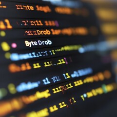 Poster - Computer Code Display: Lines of Code, Technical Background, Programming Details, and Futuristic Design.