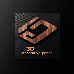 Aufkleber - Elegant Wooden 3D Logo on Textured Dark Panel - Modern Interior Design Element with a Rustic Touch