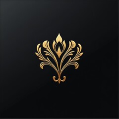 Poster - Golden Floral Emblem on Black - A Symbol of Luxury, Elegance, and Timeless Beauty for Branding, Decoration, and Design
