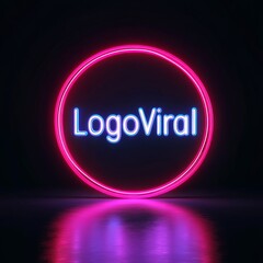 Aufkleber - Neon Glow: LogoViral illuminated within a vibrant pink circle, reflecting on a dark, glossy surface. 
