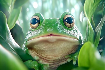 Poster - A cane toad hopping through a tropical forest, illuminated by soft morning light