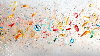 Fototapete - A dynamic cascade of multicolor confetti and curling ribbons floating in the air, perfect for capturing the essence of joyful celebration and fun
