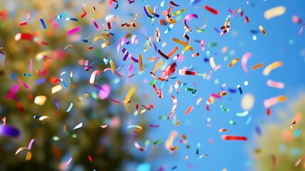 Fototapete - A dynamic cascade of multicolor confetti and curling ribbons floating in the air, perfect for capturing the essence of joyful celebration and fun
