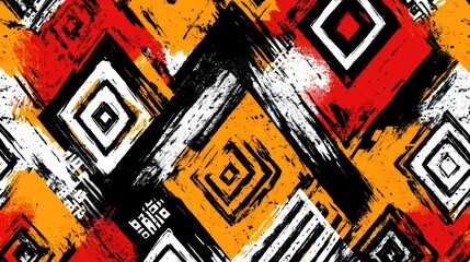 Fototapete - Abstract South African pattern with high-detail zigzags and diamonds, reflecting the influence of Zulu craftsmanship in a bold and colorful textile print